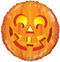 Orange Halloween pumpkin balloon with jack-o'-lantern face, perfect for festive party décor and seasonal celebrations.