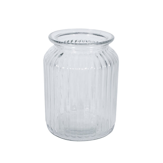 Clear ribbed glass jar vase for home décor or flower arrangements