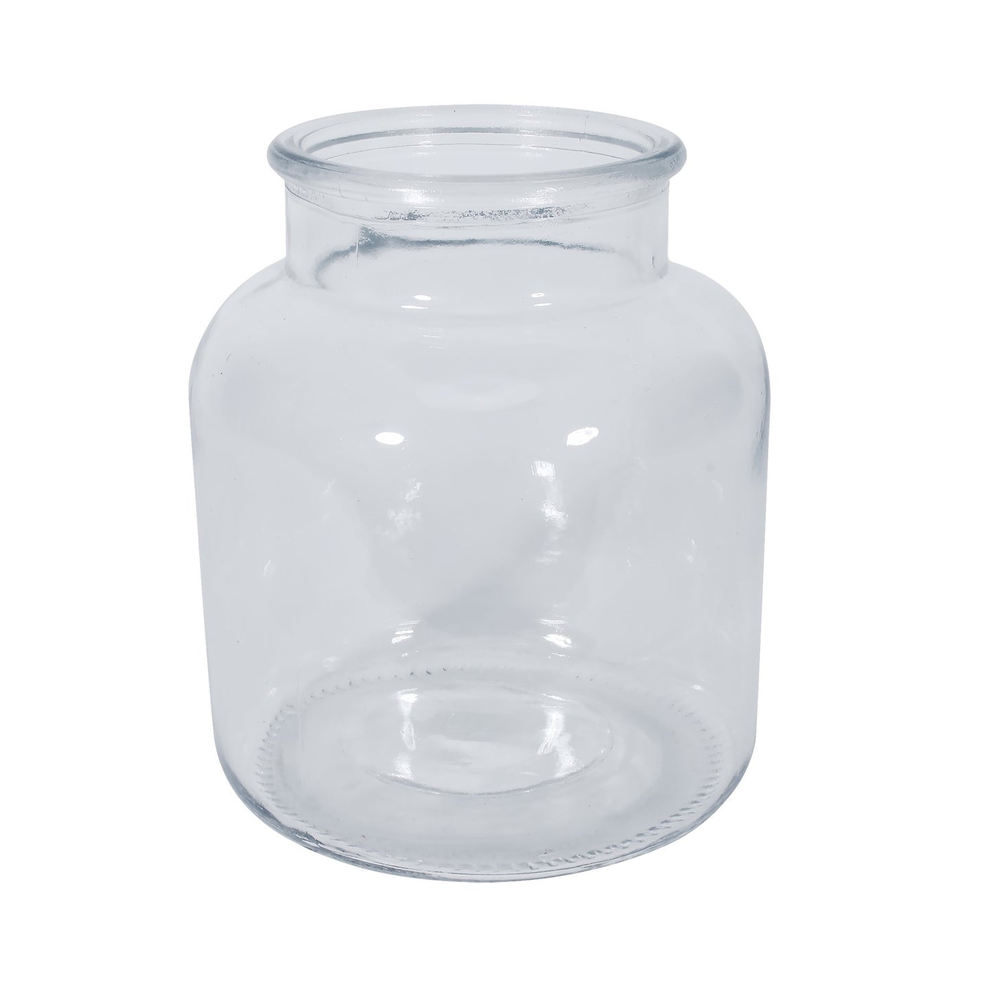 Clear empty glass jar with wide mouth for home decor or storage