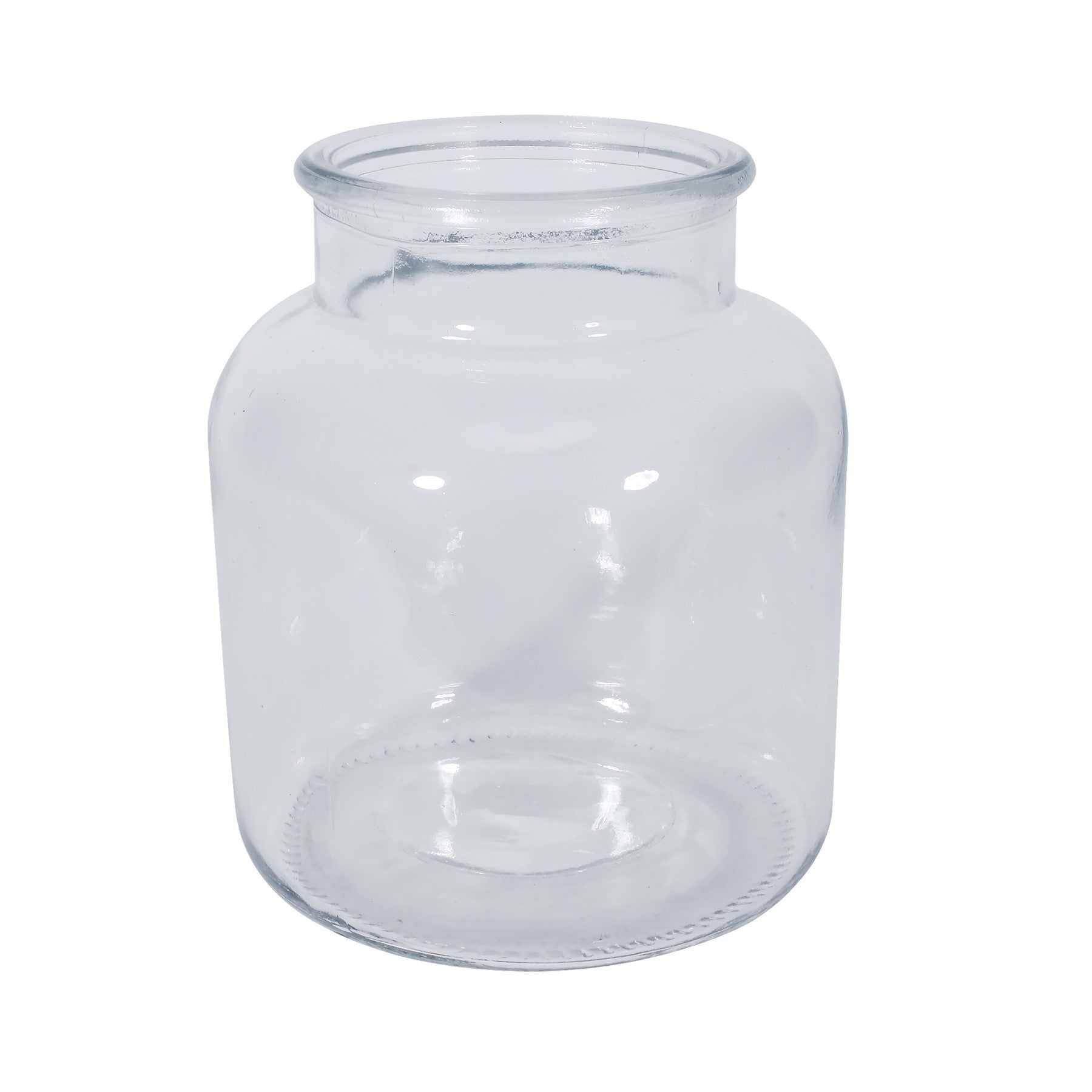 Clear empty glass jar with wide mouth for home decor or storage