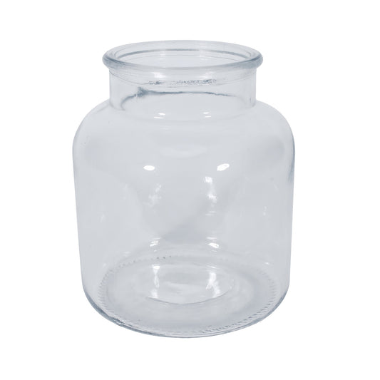 Clear empty glass jar with wide mouth for home decor or storage