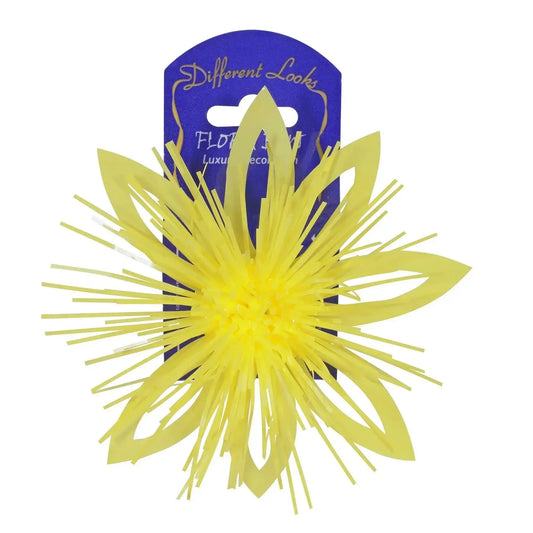 Yellow artificial flower clip with spiky petals, ideal for home décor or gifts