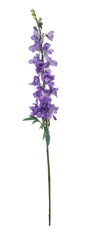 Tall artificial purple delphinium stem with green leaves for home decor or floral arrangements
