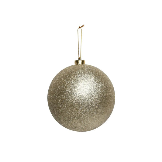 Glittery gold Christmas ornament with gold cap and hanging loop, perfect for holiday tree décor