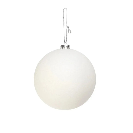 White matte Christmas bauble with silver cap and hanging loop, perfect for festive tree decoration