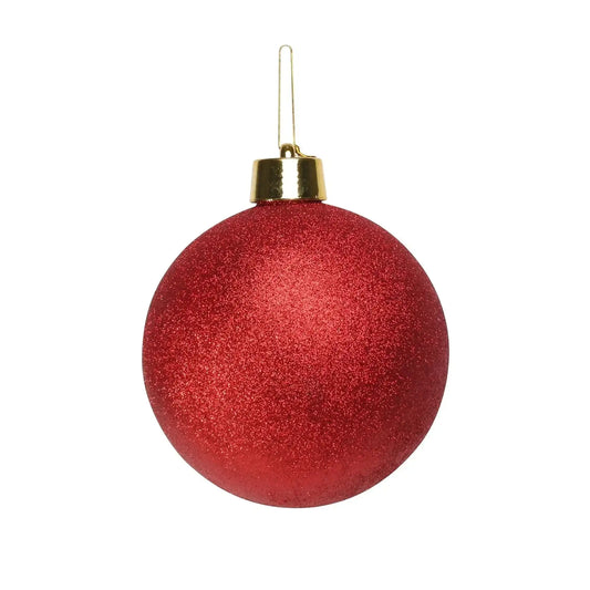 Red glitter Christmas bauble with gold cap, festive holiday decoration for tree or home