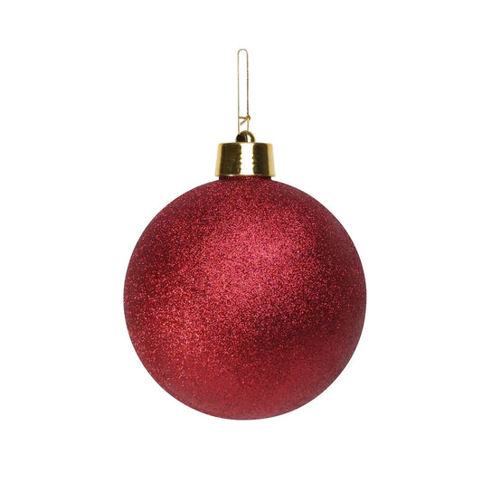 Red glitter Christmas bauble with gold cap, festive holiday decoration for tree or home