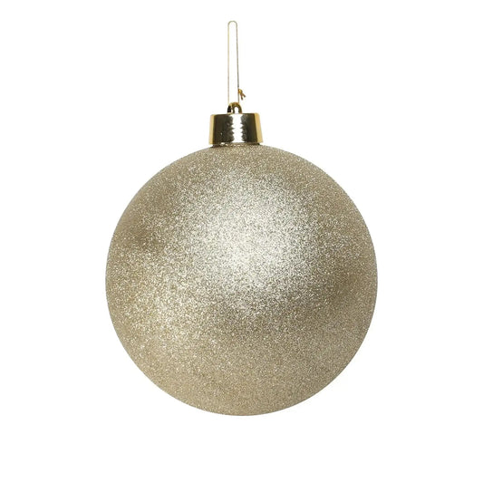 Glitter gold Christmas bauble with gold cap, perfect for festive tree decoration and luxury holiday décor.
