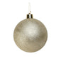 Glittery gold Christmas ornament with shiny cap and hanging loop, perfect for holiday tree décor