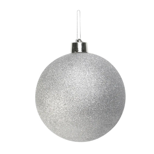 Sparkling silver glitter Christmas bauble for festive tree decoration and holiday home décor