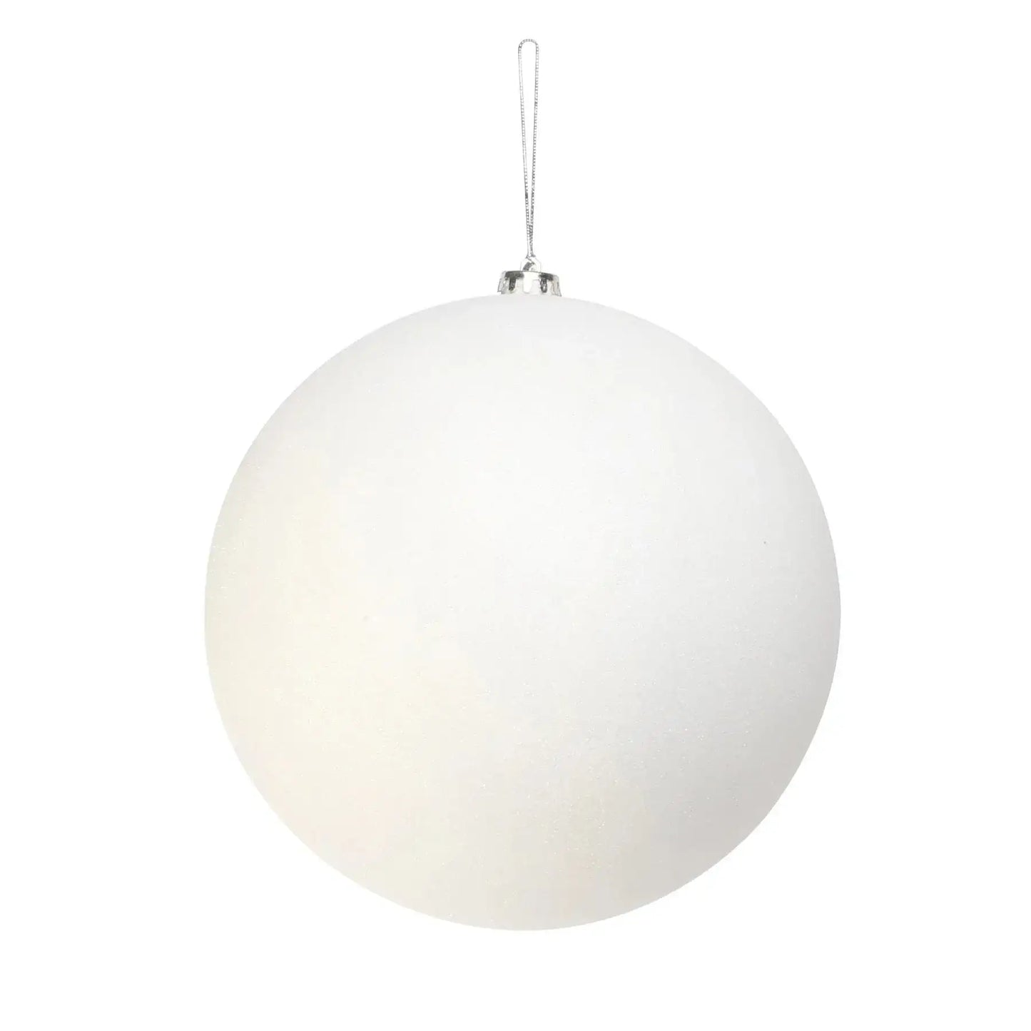 White glitter Christmas ornament with silver hanger for holiday tree décor