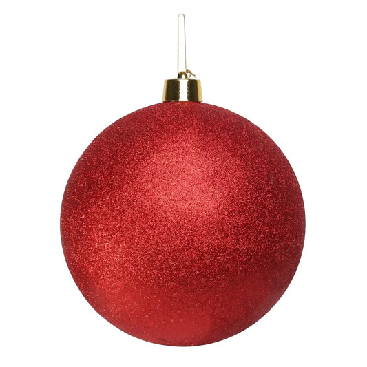Red glitter Christmas ornament with gold cap, perfect for festive tree decoration and holiday home décor