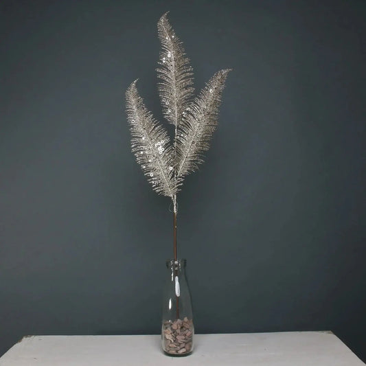 Champagne Glitter 3 Leaf Fern Spray
