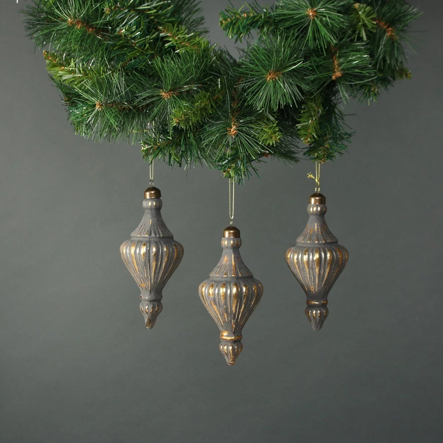 Luna Glass Ornate Lamp Bauble Pewter &amp; Gold (Set of 4)