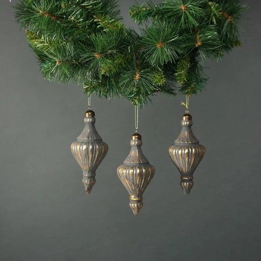 Luna Glass Ornate Lamp Bauble Pewter and Gold (Set of 4)