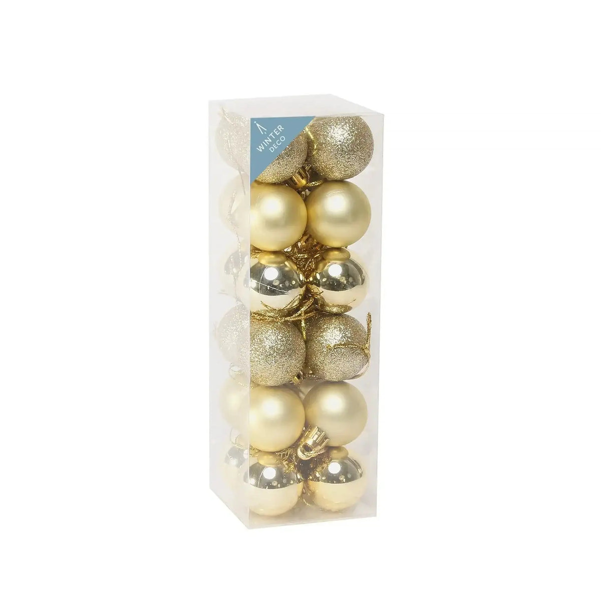 Gold and silver Christmas baubles in clear box, festive holiday decor for tree or home