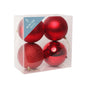 Red Christmas ornaments in clear box, assorted finishes for holiday tree decor