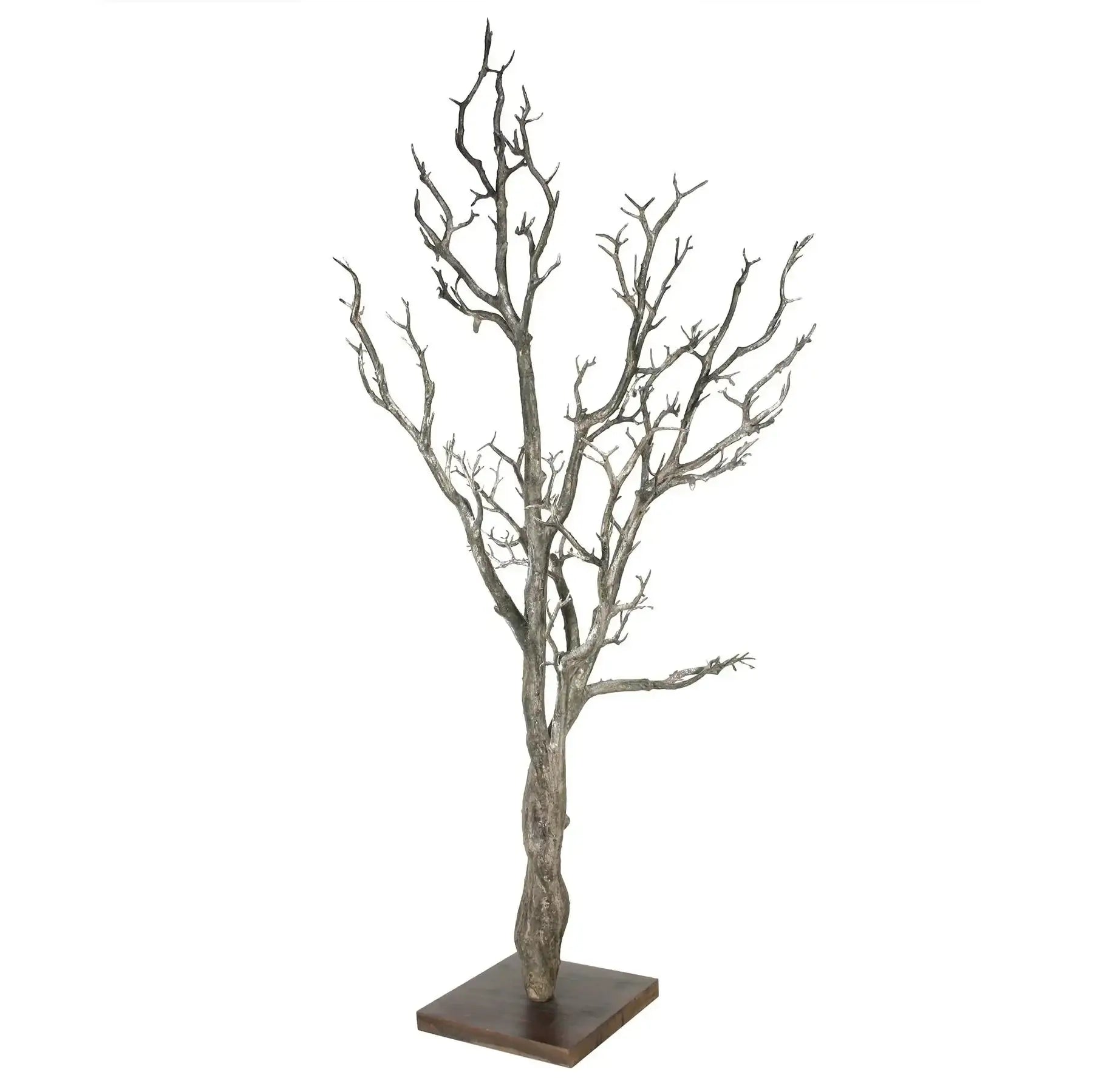 Decorative artificial tree with bare branches on a wooden base for home décor
