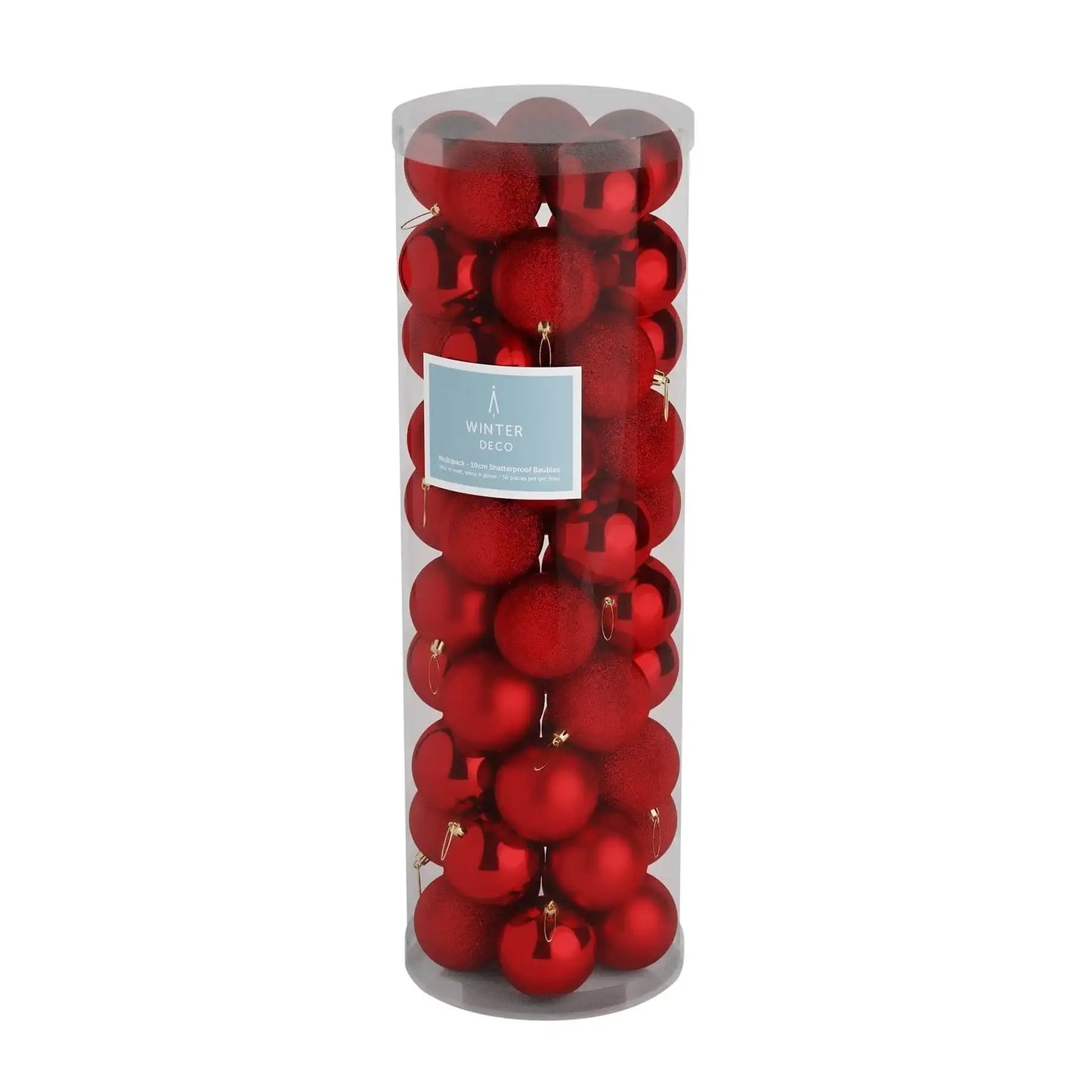 Red shatterproof Christmas baubles in clear tube, festive holiday decor for tree styling