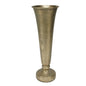 Tall gold metal vase with flared rim and round base, elegant home décor accent.