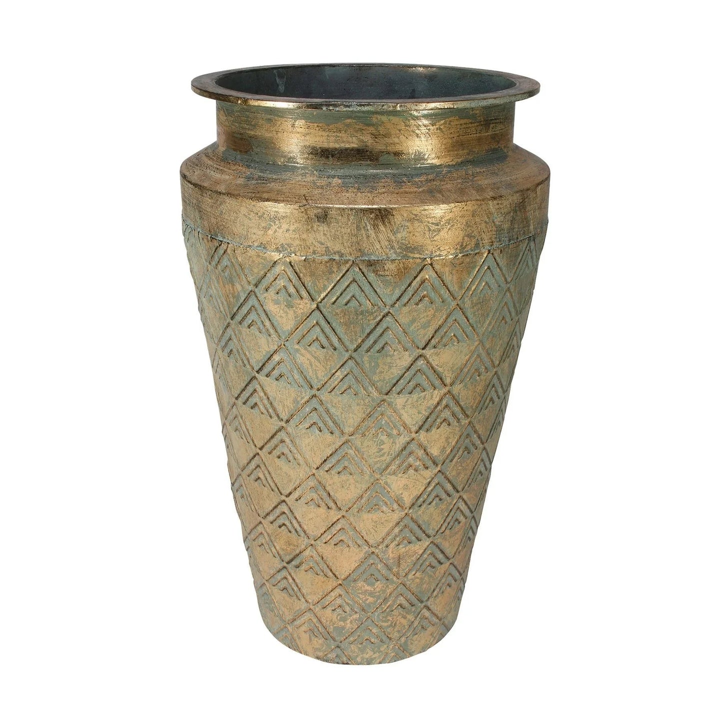 Gold and teal geometric patterned decorative vase for home décor