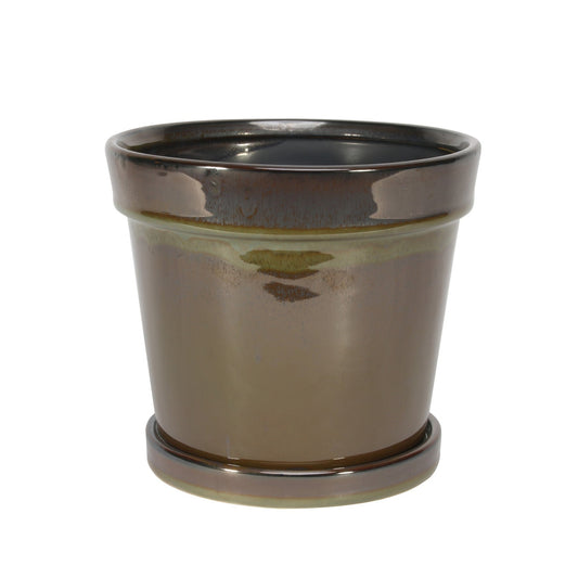 Painted Pot with Saucer Vintage Brown-Stoneware (17x15cm)
