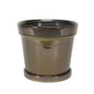 Painted Pot with Saucer Vintage Brown-Stoneware (17x15cm)