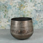 Metallic decorative planter bowl with a textured finish on a grey surface, home decor accent