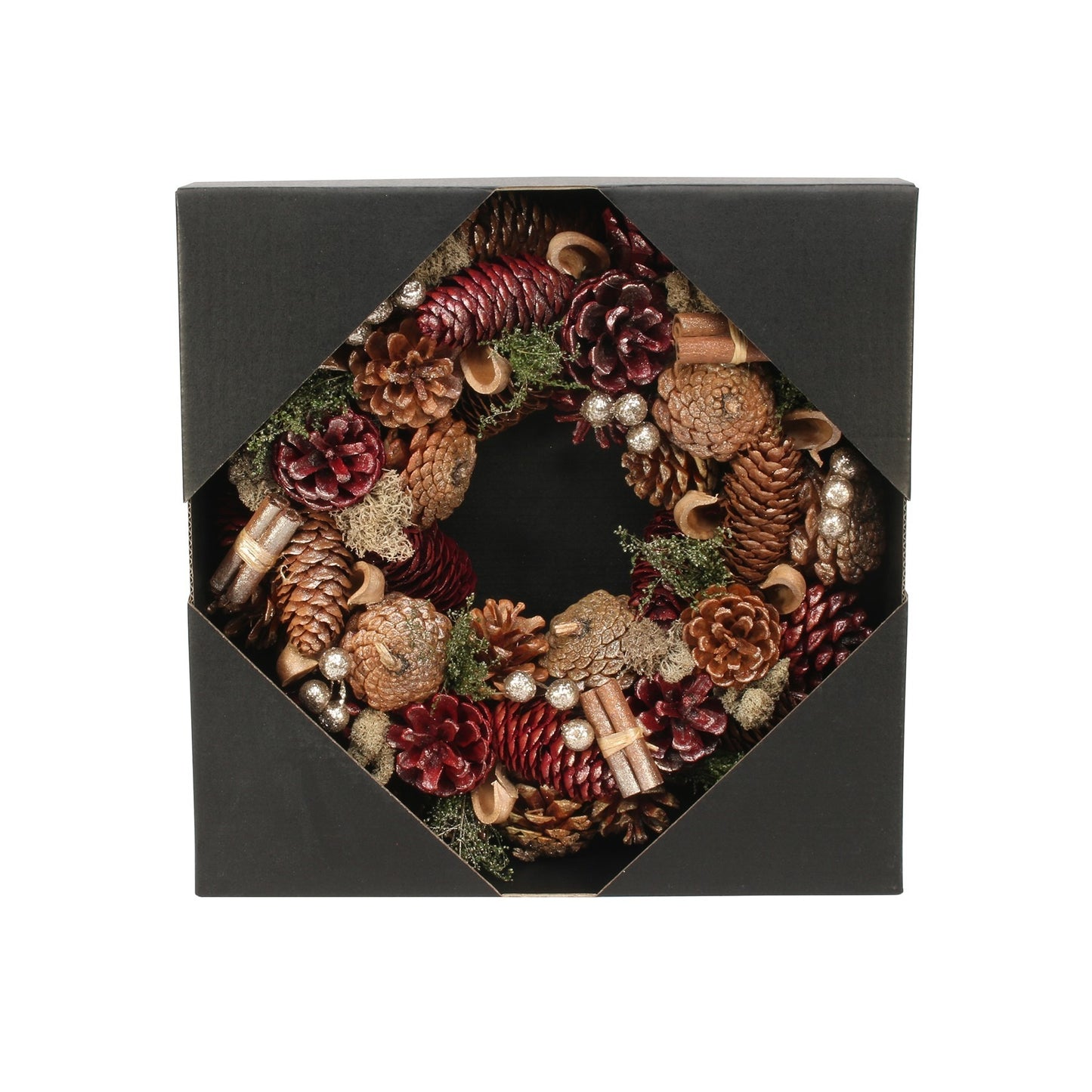 Burgundy Pine Cone &amp; Cinnamon wreath