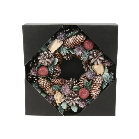 Green/Lilac Pine Cone and Apple Wreath (30cm)
