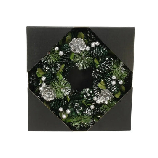 Green and Silver Glitter Pine Cone Wreath (30cm)