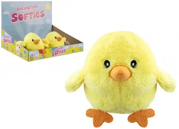 Adorable yellow spring chick plush toy, perfect for Easter gifts and home décor, with soft fluffy texture and cute orange beak.