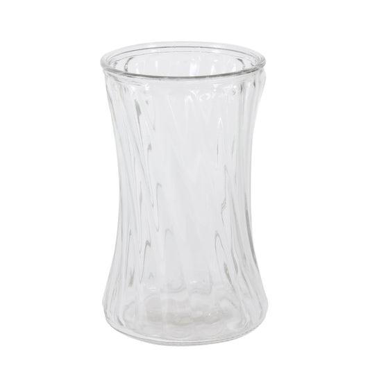 Clear glass vase with wavy textured design, ideal for home décor or gifting