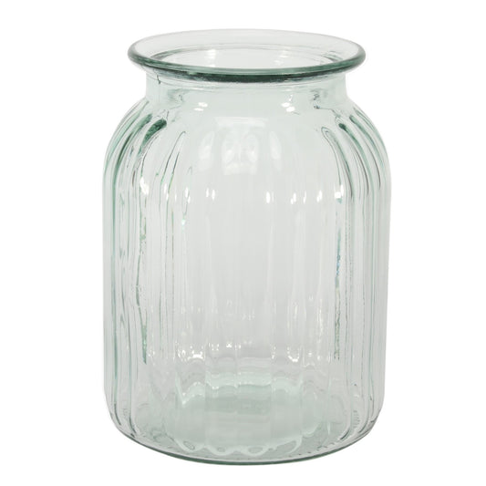 Clear ribbed glass vase for home décor and floral arrangements