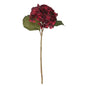 Deep red artificial hydrangea flower with green leaves, perfect for home décor and gift arrangements