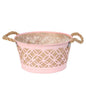 Round Pink Zinc Planter with Hessian Liner &amp; Rope Handles