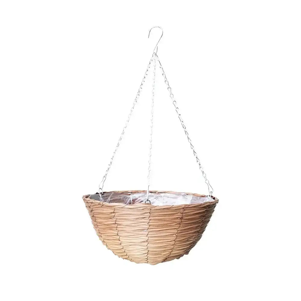 Woven hanging basket planter with chain and hook for indoor or outdoor home decor