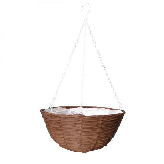 14 Inch Faux Rattan Hanging Basket  Espresso Brown