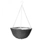 Black hanging woven planter basket with metal chains and hook, home décor accessory