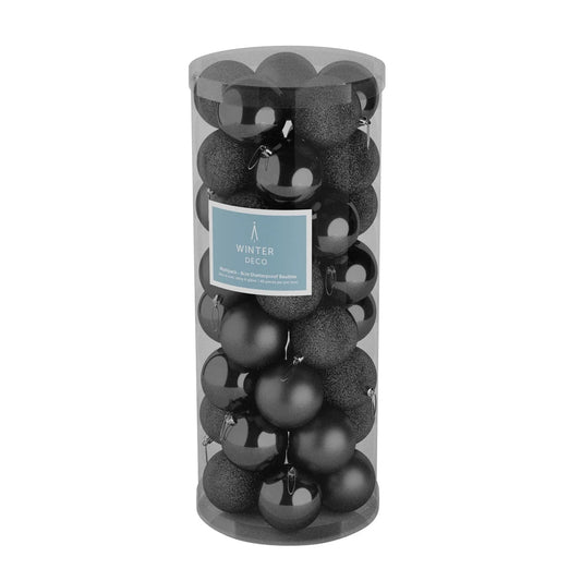 48 Black Baubles in Matt  Shiny and Glitter Finish (8cm)