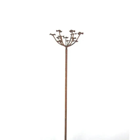 Rustic metal garden stake with bird silhouette topper, perfect for outdoor home décor and yard accents.