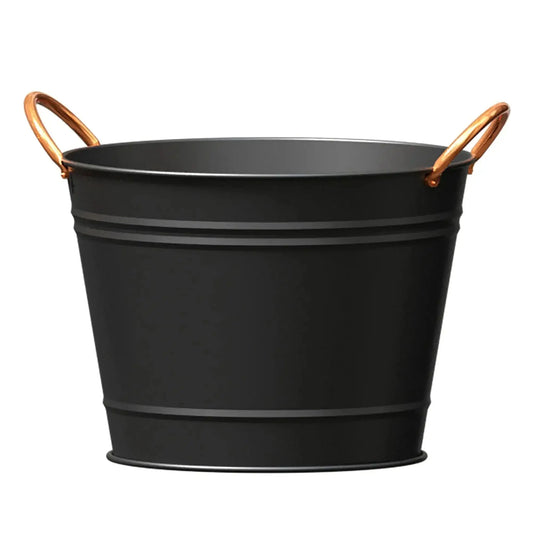 Matte Black Modern Farmhouse Washtub Planter with Copper Handles  (10 Inch)
