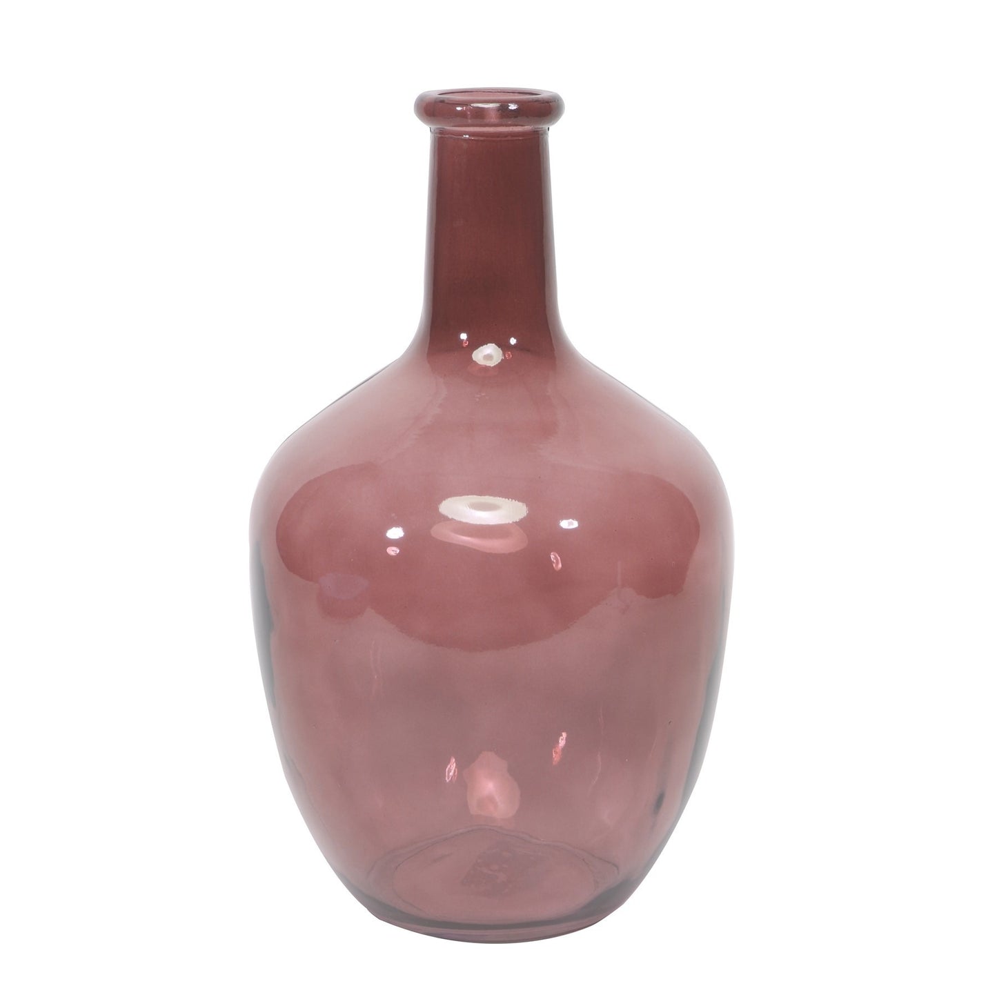 Modern mauve glass decorative vase with a wide base and narrow neck, home décor accent
