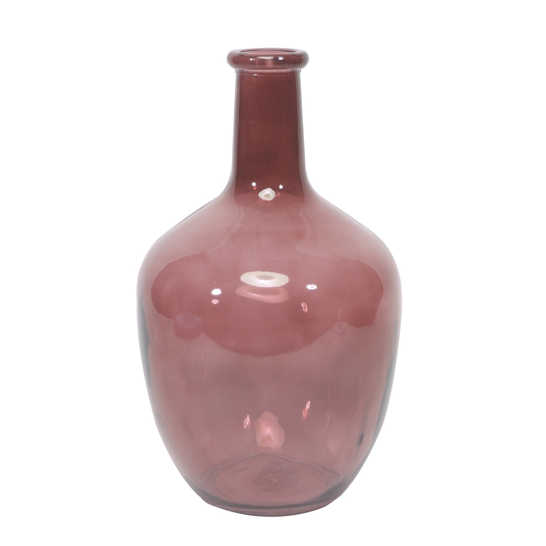 Modern mauve glass decorative vase with a wide base and narrow neck, home décor accent