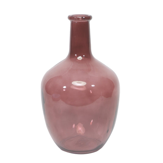 Modern mauve glass decorative vase with a wide base and narrow neck, home décor accent