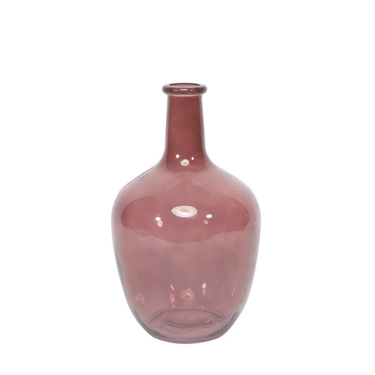 Translucent mauve glass vase with rounded body and narrow neck, modern home decor