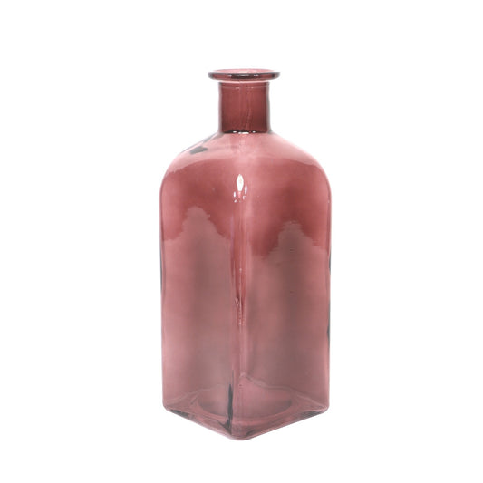 Square pink glass decorative vase with narrow neck, modern home décor accessory