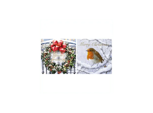 12 Christmas Cards - Wreath Robin