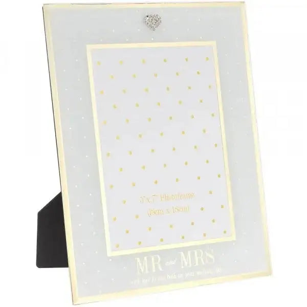 Elegant gold polka dot MR and MRS photo frame, wedding gift, with heart detail