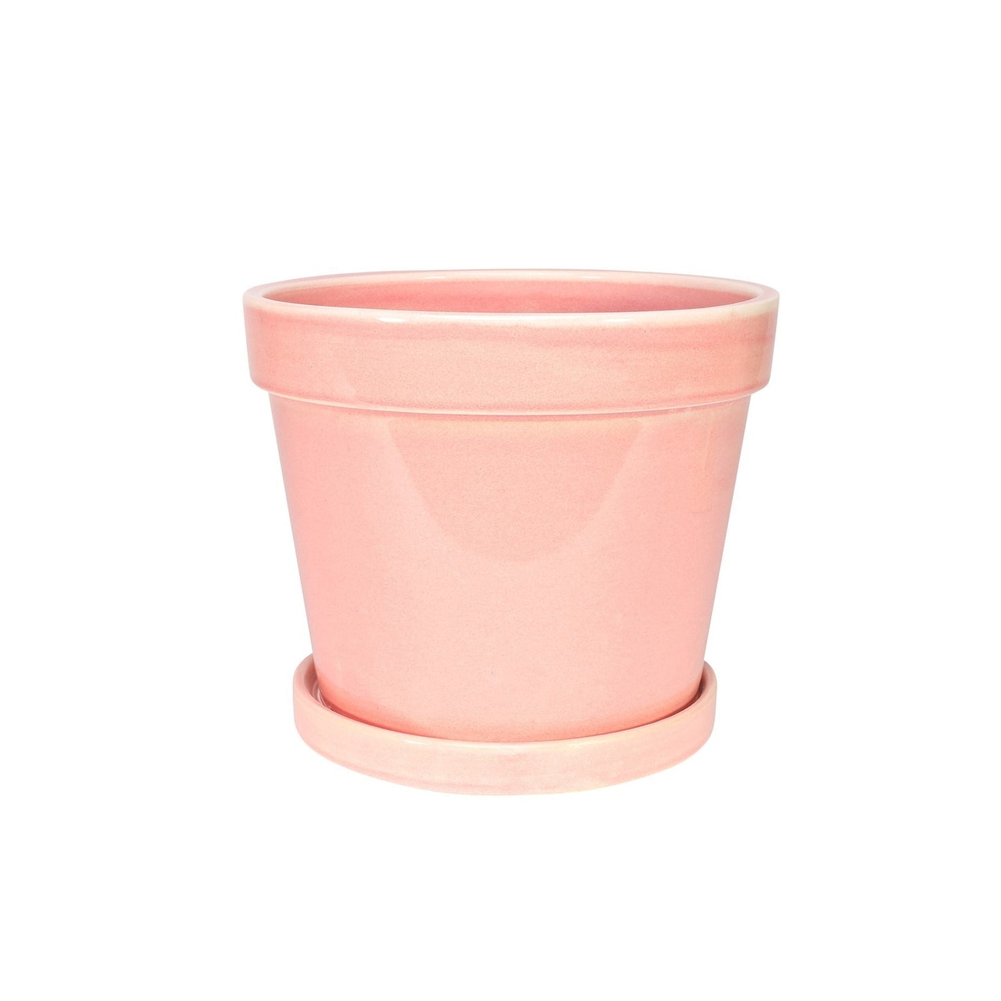 Pink Vintage Stoneware Painted Pot with Saucer (13cm x 11cm)